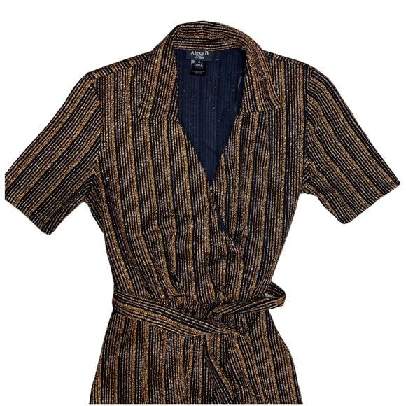Alexa B Nites Bronze & Black Striped Metallic Jumpsuit Size 4 - Picture 7 of 9